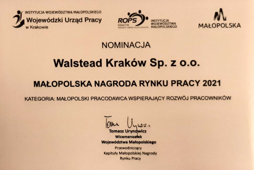 Małopolska Nagroda Rynku Pracy 2021 dla Walsead